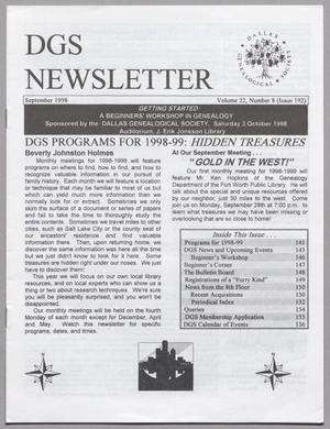 Primary view of object titled 'DGS Newsletter, Volume 22, Number 8, September 1998'.
