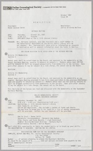 Primary view of object titled 'DGS Newsletter, Number 99, October 1987'.