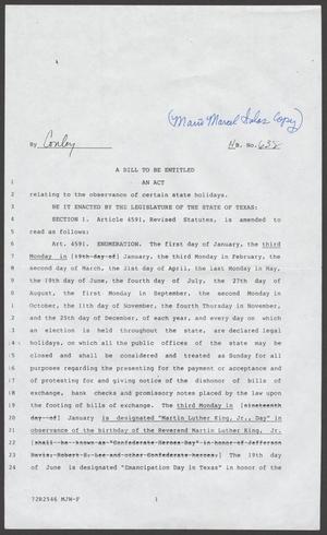 Primary view of object titled '[72nd Texas Legislature, Regular Sessions, House Bill No. 638]'.