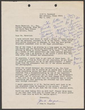 Primary view of object titled '[Letter from John W. Stanford to Maury Maverick, Jr., May 2, 1965]'.