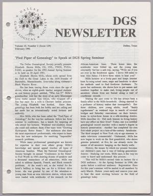 Primary view of object titled 'DGS Newsletter, Volume 15, Number 2, February 1991'.