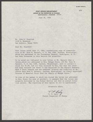 Primary view of object titled '[Letter from T. P. Daly to John W. Stanford, June 26, 1964]'.