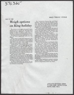 [Clipping: Weigh option on King holiday]
