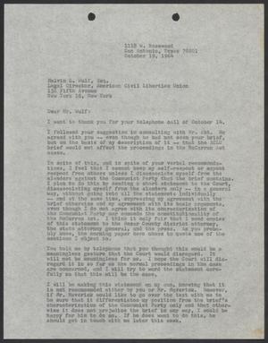 Primary view of object titled '[Letter from John W. Stanford to Melvin L. Wulf, October 19, 1964]'.