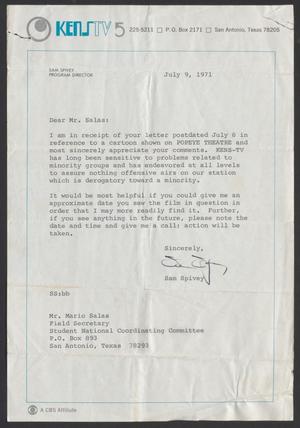 [Letter from Sam Spivey to Mario Salas, July 9, 1971]