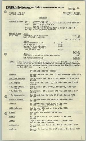 Primary view of object titled 'DGS Newsletter, Number 37, September 1980'.