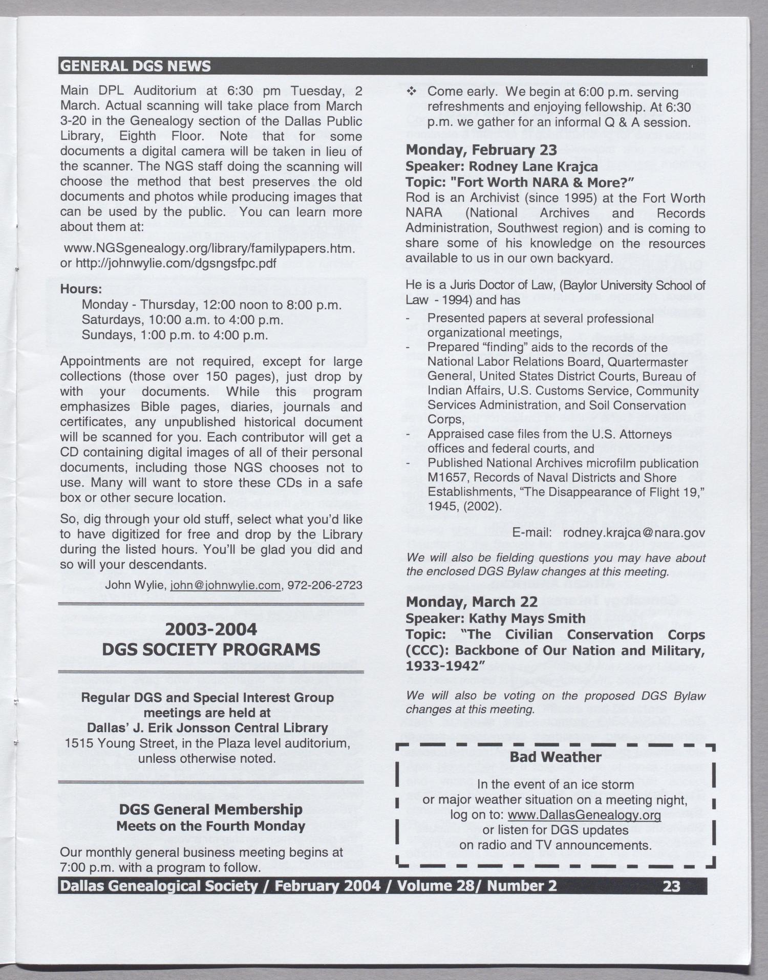 DGS Newsletter, Volume 28, Number 2, February 2004
                                                
                                                    23
                                                