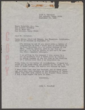 Primary view of object titled '[Letter from John W. Stanford to Maury Maverick, Jr., September 26, 1965]'.