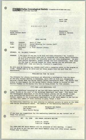 Primary view of object titled 'DGS Newsletter, Number 104, April 1988'.