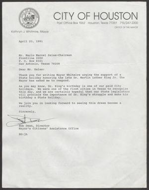 [Letter from Bob Dean to Mario Marcel Salas, April 23, 1991]