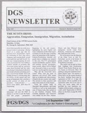 Primary view of object titled 'DGS Newsletter, Volume 21, Number 5, May 1997'.
