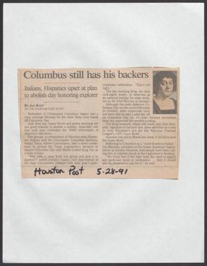Primary view of object titled '[Clipping: Columbus still has his backers]'.