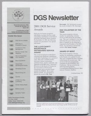 Primary view of object titled 'DGS Newsletter, Volume 25, Number 10, December 2001-January 2002'.