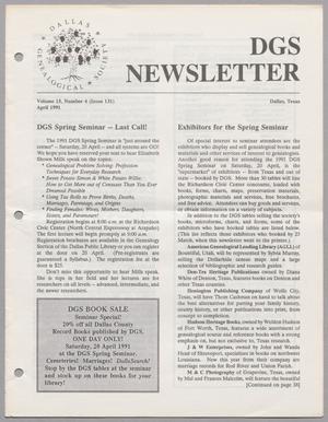 DGS Newsletter, Volume 15, Number 4, April 1991