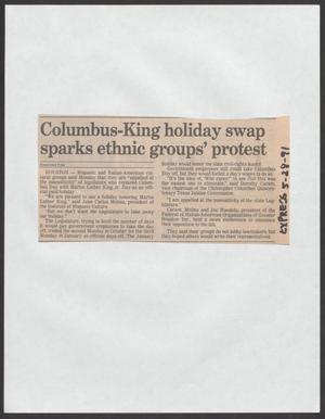 Primary view of object titled '[Clipping: Columbus-King holiday swap sparks ethnic groups' protest]'.