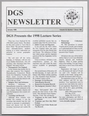 DGS Newsletter, Volume 22, Number 1, January 1998