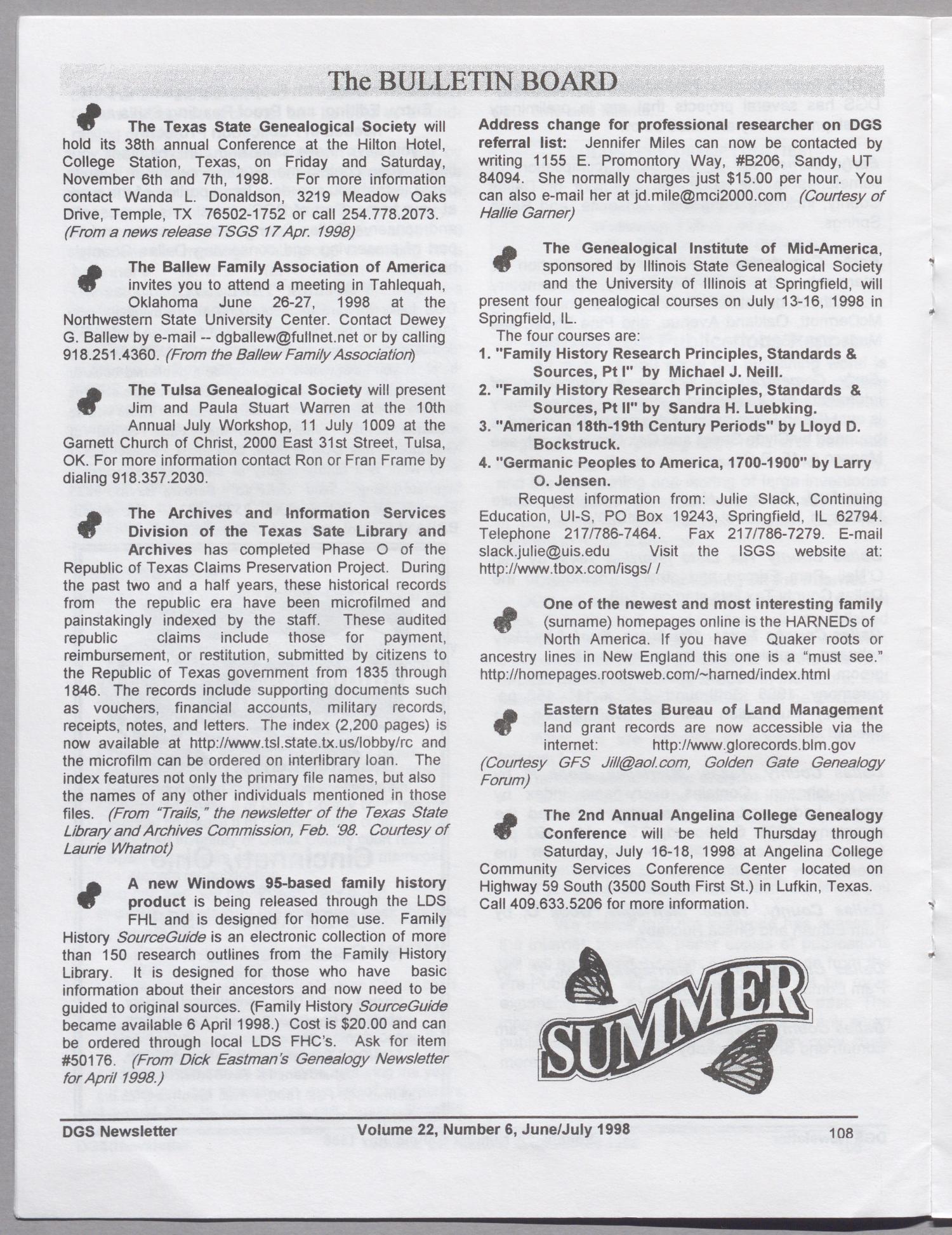 DGS Newsletter, Volume 22, Number 6, June/July 1998
                                                
                                                    108
                                                