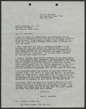 [Letter from John W. Stanford to Maury Maverick, Jr., June 28, 1964]