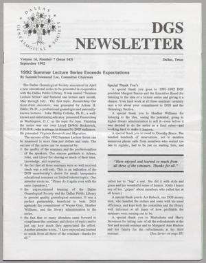 DGS Newsletter, Volume 16, Number 7, September 1992