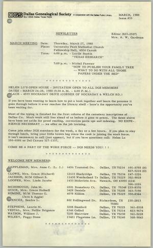 Primary view of object titled 'DGS Newsletter, Number 33, March 1980'.
