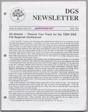 Primary view of object titled 'DGS Newsletter, Volume 18, Number 6, November-December 1994'.