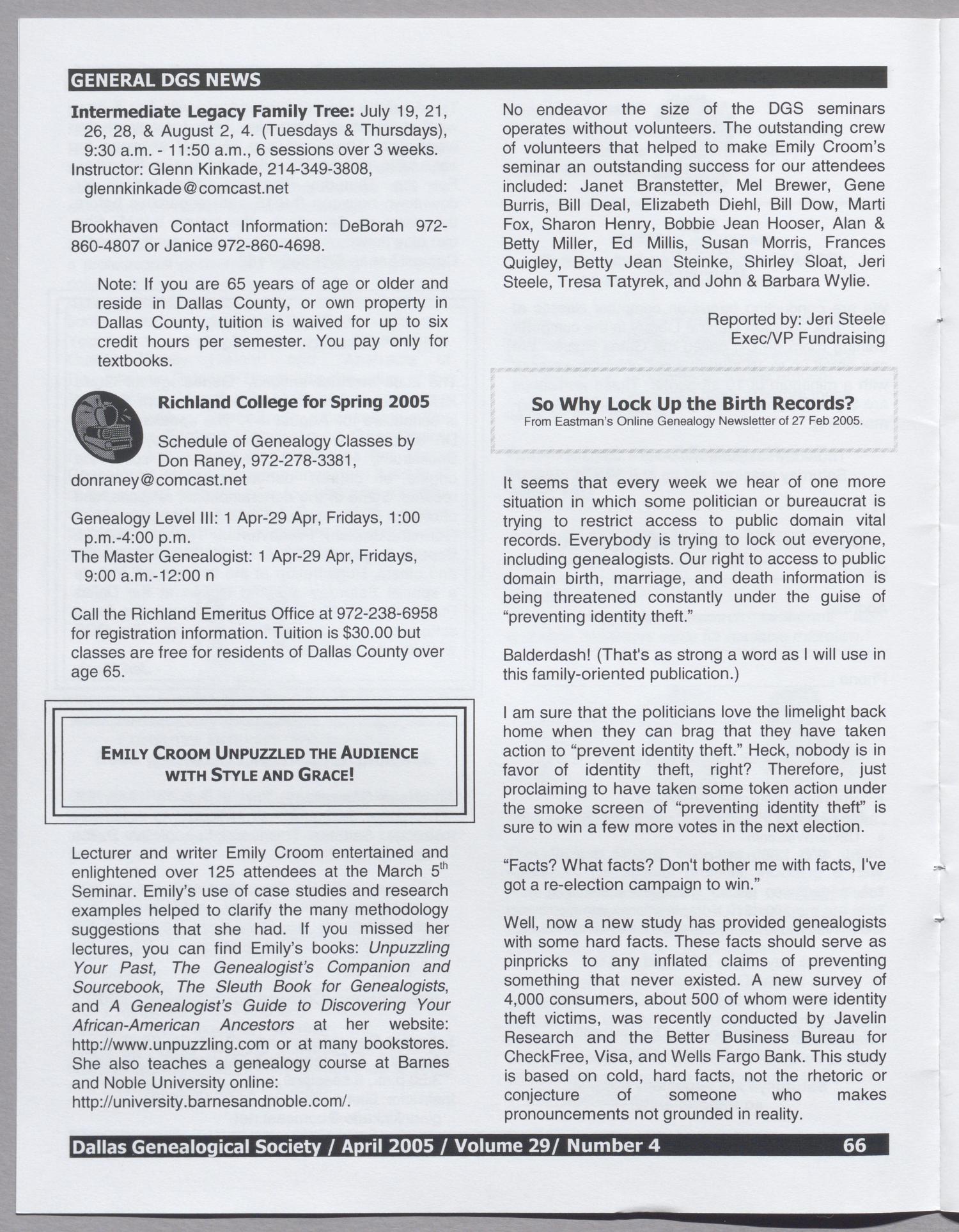 DGS Newsletter, Volume 29, Number 4, April 2005
                                                
                                                    66
                                                