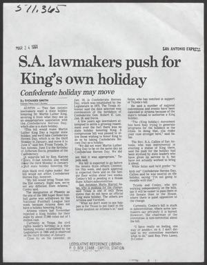 [Clipping: S. A. lawmakers push for King's own holiday]