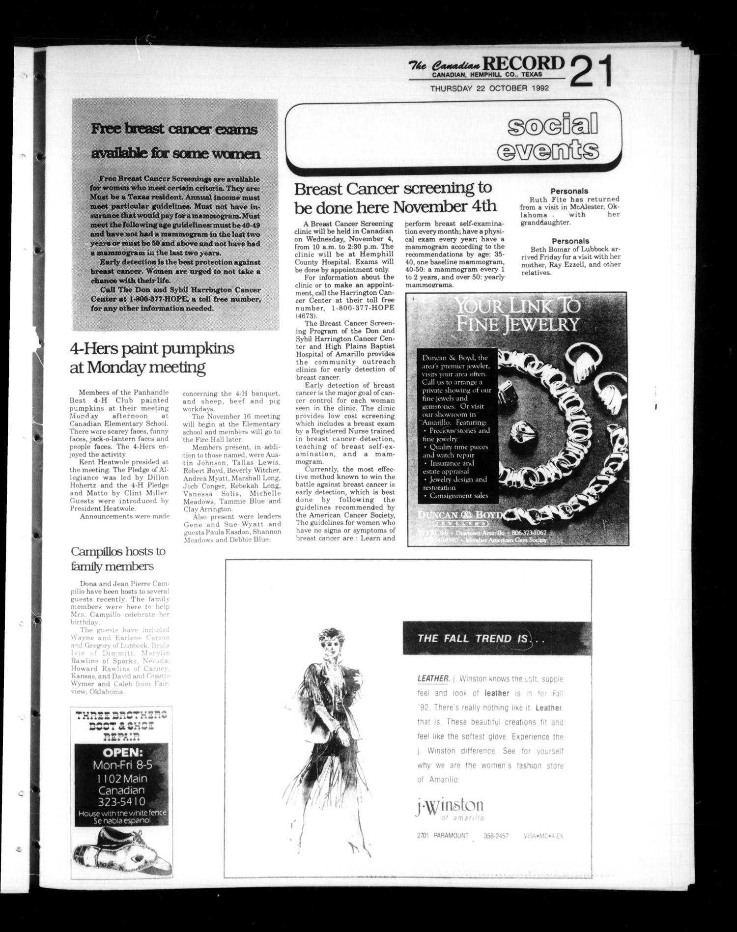 The Canadian Record (Canadian, Tex.), Vol. 102, No. 43, Ed. 1 Thursday, October 22, 1992
                                                
                                                    [Sequence #]: 20 of 31
                                                