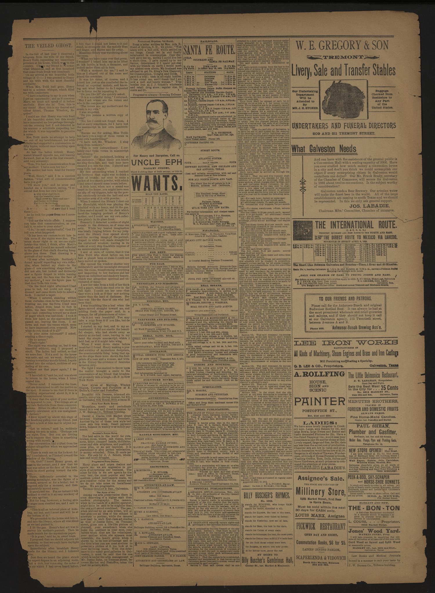 Evening Tribune. (Galveston, Tex.), Vol. 12, No. 221, Ed. 1 Friday, August 5, 1892
                                                
                                                    [Sequence #]: 3 of 4
                                                