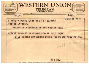 [Telegram from Bill Senter to Truett Latimer, May 13, 1957]