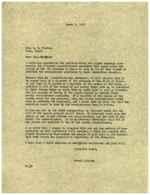 [Letter from Truett Latimer to L. B. Windham, March 5, 1957]