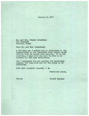[Letter from Truett Latimer to Mr. and Mrs. French Robertson, January 9, 1957]