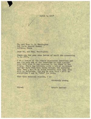 [Letter from Truett Latimer to Mr. and Mrs. C. R. Pennington, April 8, 1957]