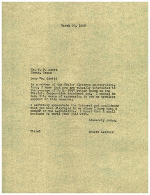 [Letter from Truett Latimer to W. P. Scott, March 20, 1957]