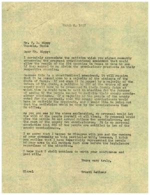 [Letter from Truett Latimer to T. D. Rippy, March 6, 1957]