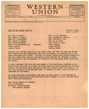 [Letter from Fred H. Husbands to Members of the Legislature, April 1, 1955]
