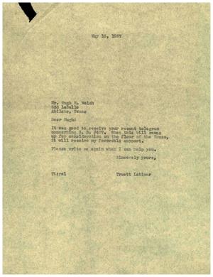 [Letter from Truett Latimer to Hugh H Welch, May 16, 1957]