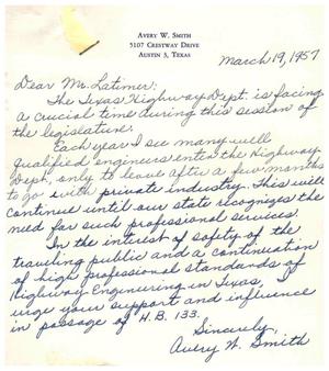 [Letter from Avery W. Smith to Truett Latimer, March 19, 1957]