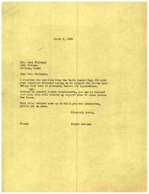 [Letter from Truett Latimer to Carl Whitaker, March 8, 1955]