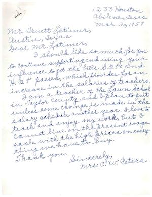 [Letter from C. W. Peters to Truett Latimer, March 30, 1957]