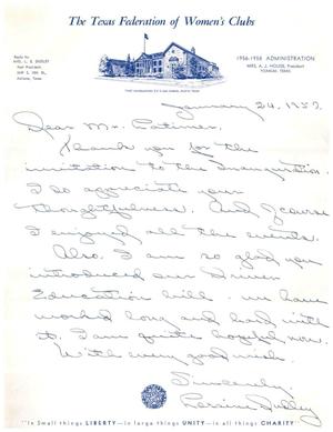 [Letter from Loraine Dudley to Truett Latimer, January 24, 1957]
