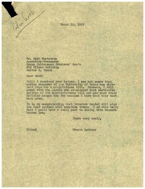 Primary view of object titled '[Letter from Truett Latimer to Jack Whetstone, March 12, 1957]'.