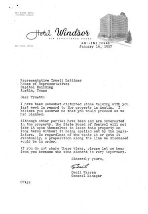 [Letter from Cecil Warren to Truett Latimer, January 16, 1957]