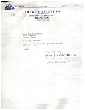 [Letter from Mr. and Mrs. R. W. Stuard to Truett Latimer, April 4, 1957]