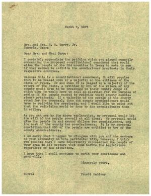 [Letter from Truett Latimer to Rev. and Mrs. H. B. Terry, Jr., March 7, 1957]