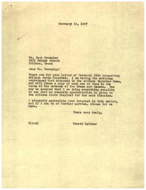 [Letter from Truett Latimer to Jack Townsley, February 15, 1957]