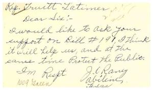 [Postcard from J. O. Raney to Truett Latimer, February 7, 1957]