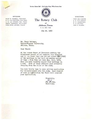 [Letter from Jay Storey to Truett Latimer, January 29, 1957]