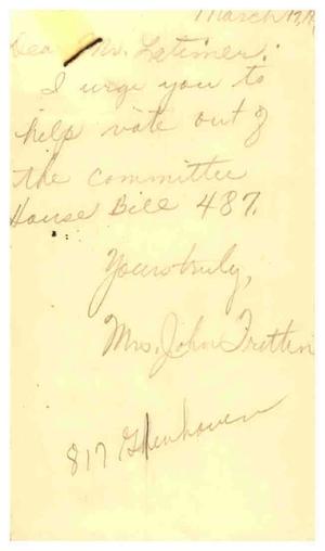 [Postcard from Mrs. John Trittin to Truett Latimer, March 17, 1957]