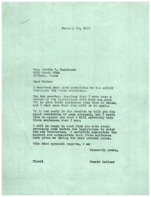 [Letter from Truett Latimer to Verdie M. VanCleave, January 15, 1957]